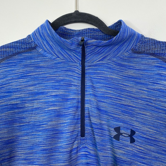 Under Armour Threadborne 1/4 Zip Shirt Blue Tan Mens XL Heatgear - Picture 4 of 9